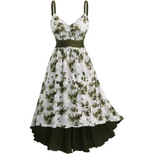 Rosegal Women Plus Size Floral Sundress High Low Midi Sleeveless Cami Flowy Dress(Green)
