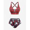 ROSE GAL Plus Size Gothic Skulls 3 Piece Swimsuits for Women Three Piece Bikini Tummy Control Bathing Suits(Red_1)