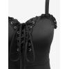 ROSE GAL Plus Size Lace Godet Hem Gothic Dress for Women Ruffled Edge Lace-up Sleeveless Maxi Swing Dress(Black)