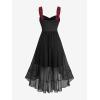 ROSE GAL Women Plus Size Gothic Costume Flocking Floral Lace-up Maxi Sleeveless Tank Dress(Red)