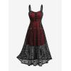 ROSE GAL Women Plus Size Gothic Steampunk Halloween Costume Dress Skull Mesh Lace Up Maxi Sleeveless Dress(Red)