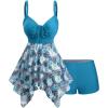 ROSE GAL Plus Size Womens Hawaii Two Piece Swimdress Tummy Control Modest Tankini Swimsuit 2 Piece Bathing Suit(Blue_1)