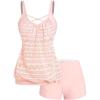 ROSE GAL Plus Size Womens Two Piece Blouson Modest Tankini Swimsuit Crisscross Lace Padded Tummy Control Bathing Suit(Pink_1)