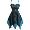 ROSE GAL Women Plus Size Gothic Dress Spaghetti Strap Lace Overlay Midi Layered Handkerchief Hem Corset Dress(Blue)