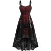ROSE GAL Women Plus Size Gothic Steampunk Halloween Costume Dress Skull Mesh Lace Up Maxi Sleeveless Dress(Red)