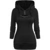 ROSE GAL Women Lace Trim Ruched Cami Tank Top and Hooded Hook Eye Cable Knit Cropped Shrug Sweater(Black_1)