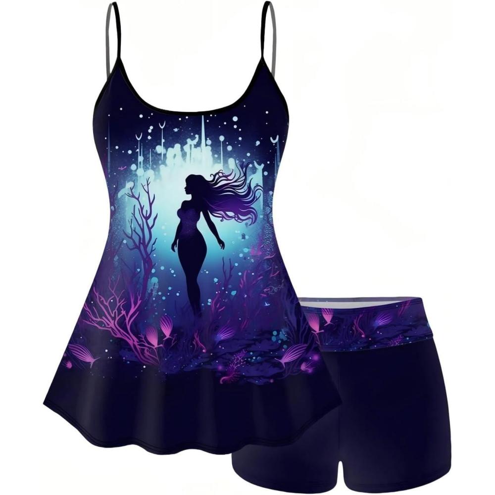 image:imageROSE GAL Plus Size Women Gothic Tummy Control Modest Tankini Swimsuit Mermaid Padded Two Piece Bathing SuitBlack4