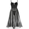 ROSE GAL Rosegal Womens Plus Size Lingerie Babydoll Lace-up Chemise Sheer Mesh Split Hem Nightwear Sexy Long Gown Nightdress(Black)