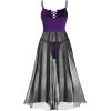 ROSE GAL Rosegal Womens Plus Size Lingerie Babydoll Lace-up Chemise Sheer Mesh Split Hem Nightwear Sexy Long Gown Nightdress(Purple)