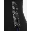 ROSE GAL Womens Plus Size Gothic Zipper Lace Up PU Leather Stripe Grommets Two Tone Godet Hem Midi Long Hooded Coat(Blue)