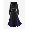 ROSE GAL Womens Plus Size Gothic Zipper Lace Up PU Leather Stripe Grommets Two Tone Godet Hem Midi Long Hooded Coat(Blue)