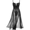 ROSE GAL Rosegal Womens Plus Size Lingerie Babydoll Lace-up Chemise Sheer Mesh Split Hem Nightwear Sexy Long Gown Nightdress(Black)