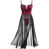 ROSE GAL Rosegal Womens Plus Size Lingerie Babydoll Lace-up Chemise Sheer Mesh Split Hem Nightwear Sexy Long Gown Nightdress(Black_3)