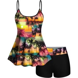 ROSE GAL Women Plus Size Hawaii Two Piece Tankini Swimsuit Set 3D Glitter Mermaid Print Padded Swimwear(Black_2)