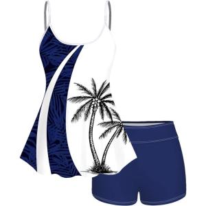 ROSE GAL Women Plus Size Hawaii Two Piece Tankini Swimsuit Set 3D Glitter Mermaid Print Padded Swimwear(Blue_1)