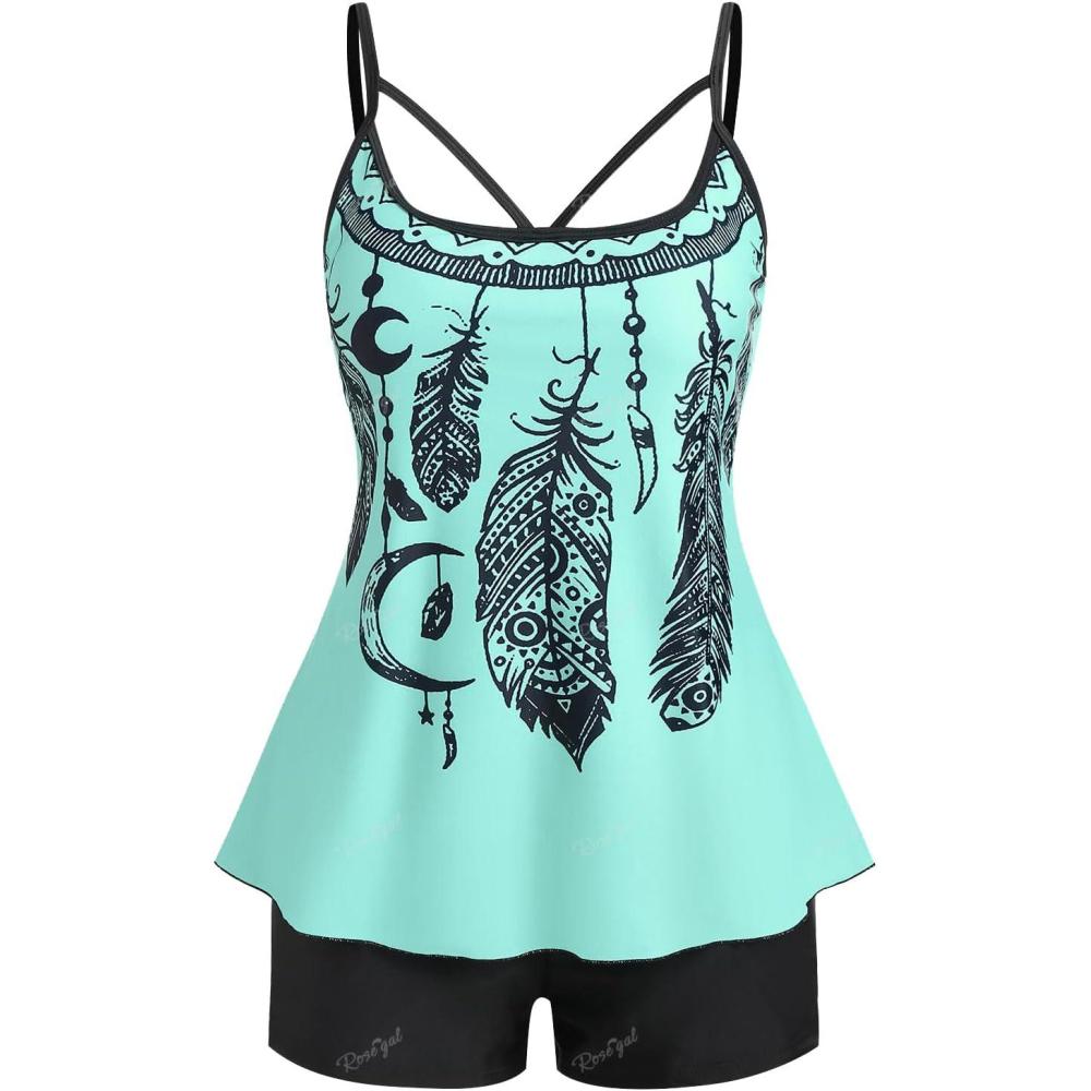 image:imageROSE GAL Rosegal Women Plus Size Modest Tankini Swimsuit Boyleg Swimwear Tummy Boyshorts BathingGreen100