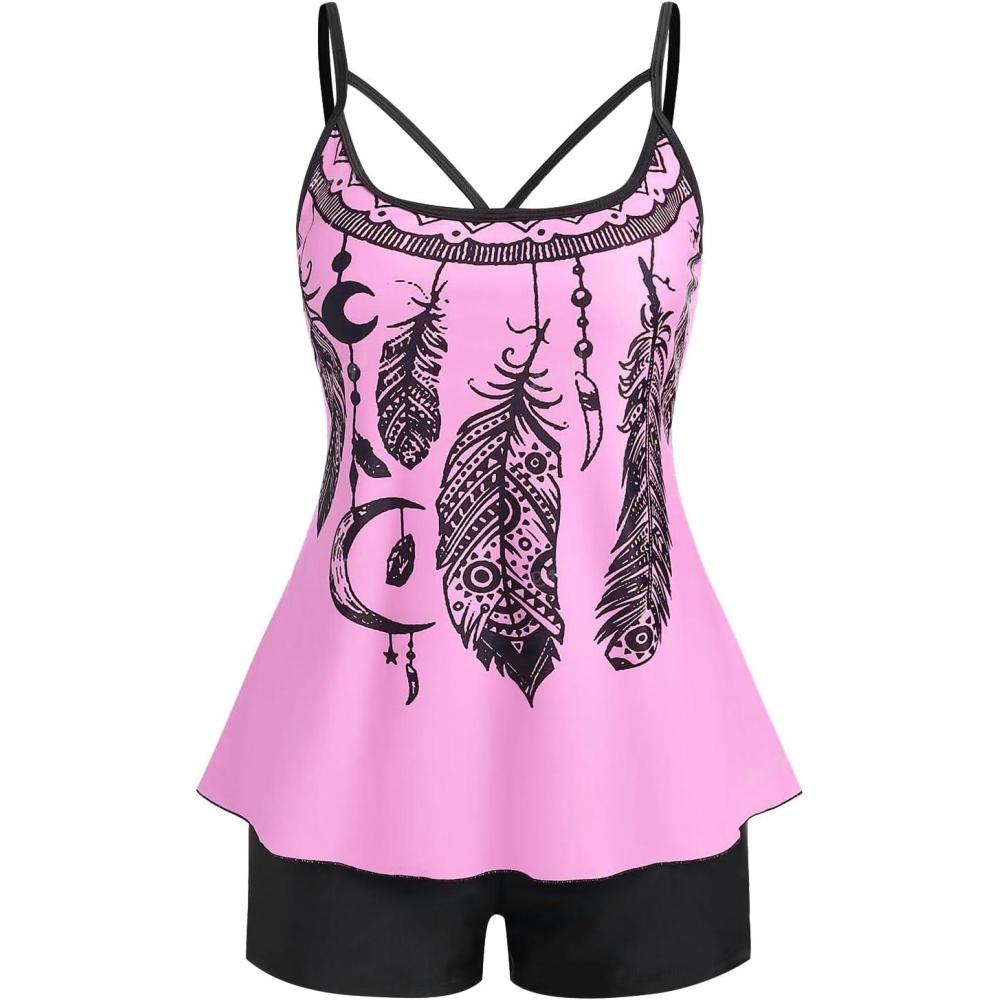 image:imageROSE GAL Rosegal Women Plus Size Modest Tankini Swimsuit Boyleg Swimwear Tummy Boyshorts BathingPink1