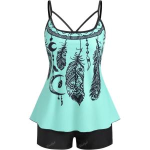 ROSE GAL Rosegal Women Plus Size Modest Tankini Swimsuit Boyleg Swimwear Tummy Boyshorts Bathing(Green_100)