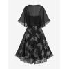 ROSE GAL Plus Size Women 2pcs Cocktail Dress Set Party Wedding Semi Formal Chiffon Cape and Butterfly Cami Dress(Black)