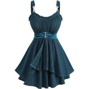 ROSE GAL Women Plus Size Elegant Summer Babydoll Tank Top Ruffles Knot Backless Flowy Plisse Top(Green_1)