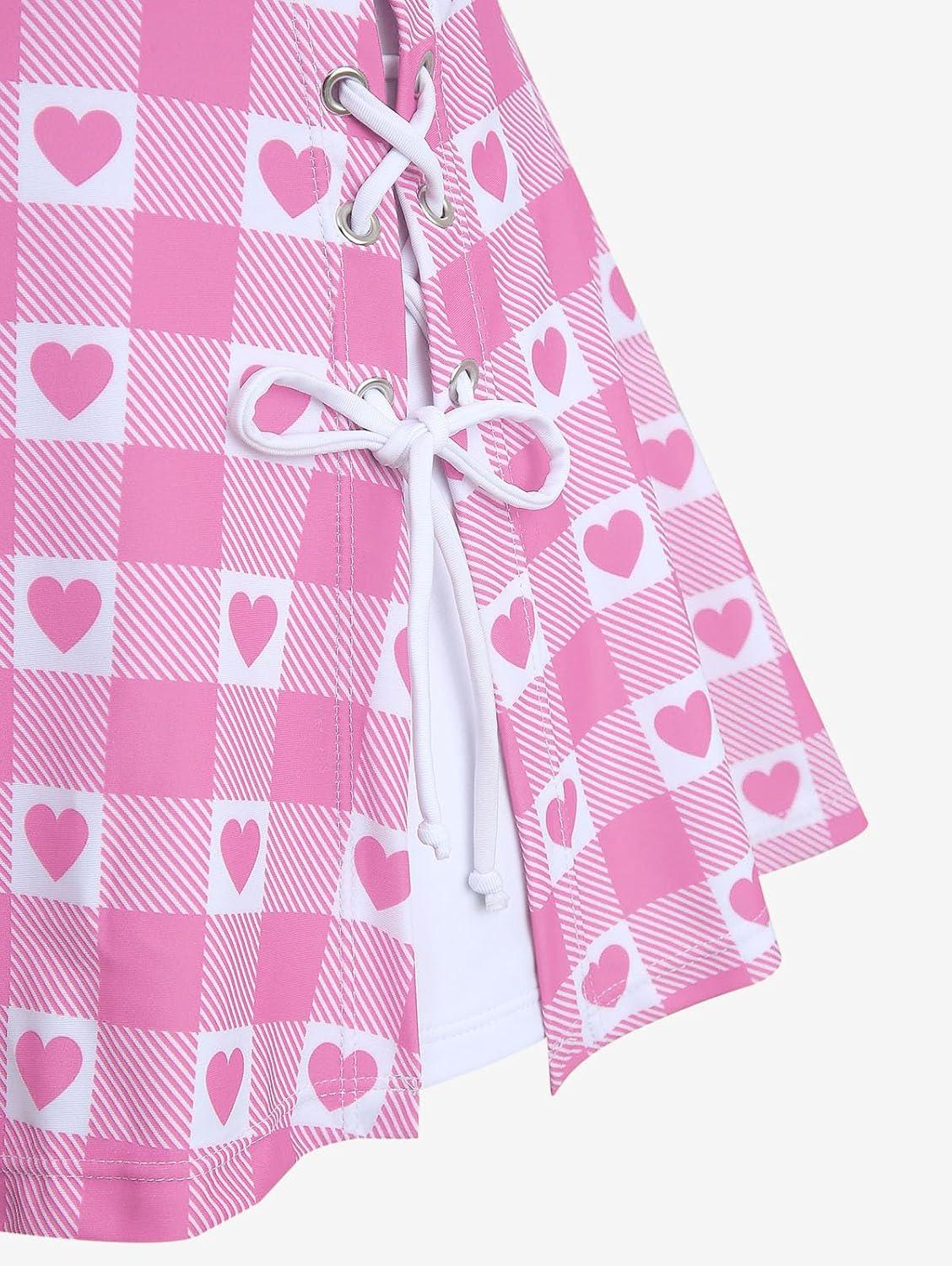 image:imageROSE GAL Women Plus Size Retro Bikini Gingham Two Piece Swimsuit with Skirt Halter Tummy Control Bathing SuitPink