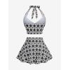 ROSE GAL Women Plus Size Retro Bikini Gingham Two Piece Swimsuit with Skirt Halter Tummy Control Bathing Suit(Black)