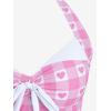 ROSE GAL Women Plus Size Retro Bikini Gingham Two Piece Swimsuit with Skirt Halter Tummy Control Bathing Suit(Pink)