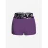 Rosegal Women Plus Size Goth Two Piece Tankini Set Skull Rose Flower Halter Swimsuits(Purple_1)