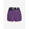 Rosegal Women Plus Size Goth Two Piece Tankini Set Skull Rose Flower Halter Swimsuits(Purple_1)