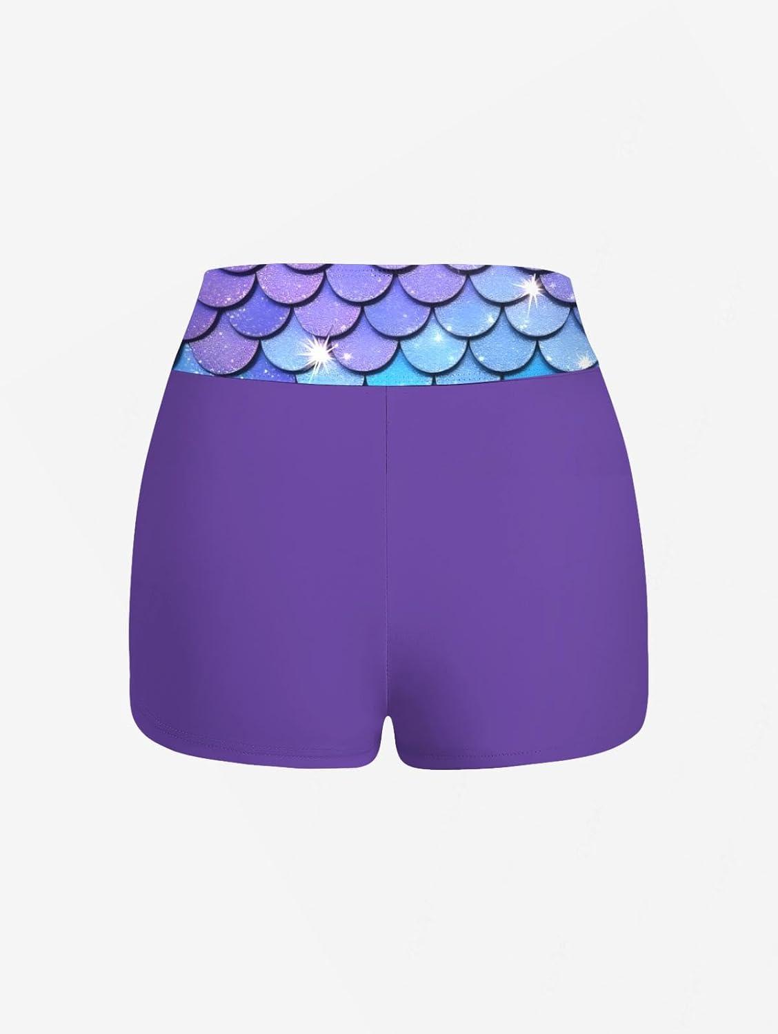 image:imageROSE GAL Women Plus Size Two Piece Modest Tankini Swimsuit 3D Mermaid Print Halter Tummy Control Bathing SuitPurple1