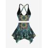 ROSE GAL Women Plus Size Tribal Mandala Print Bikini Two Piece Swimsuit with Skirt Tummy Control Bathing Suit(Sky Blue)