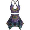 ROSE GAL Women Plus Size Tribal Mandala Print Bikini Two Piece Swimsuit with Skirt Tummy Control Bathing Suit(Light Purple)