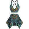 ROSE GAL Women Plus Size Tribal Mandala Print Bikini Two Piece Swimsuit with Skirt Tummy Control Bathing Suit(Sky Blue)