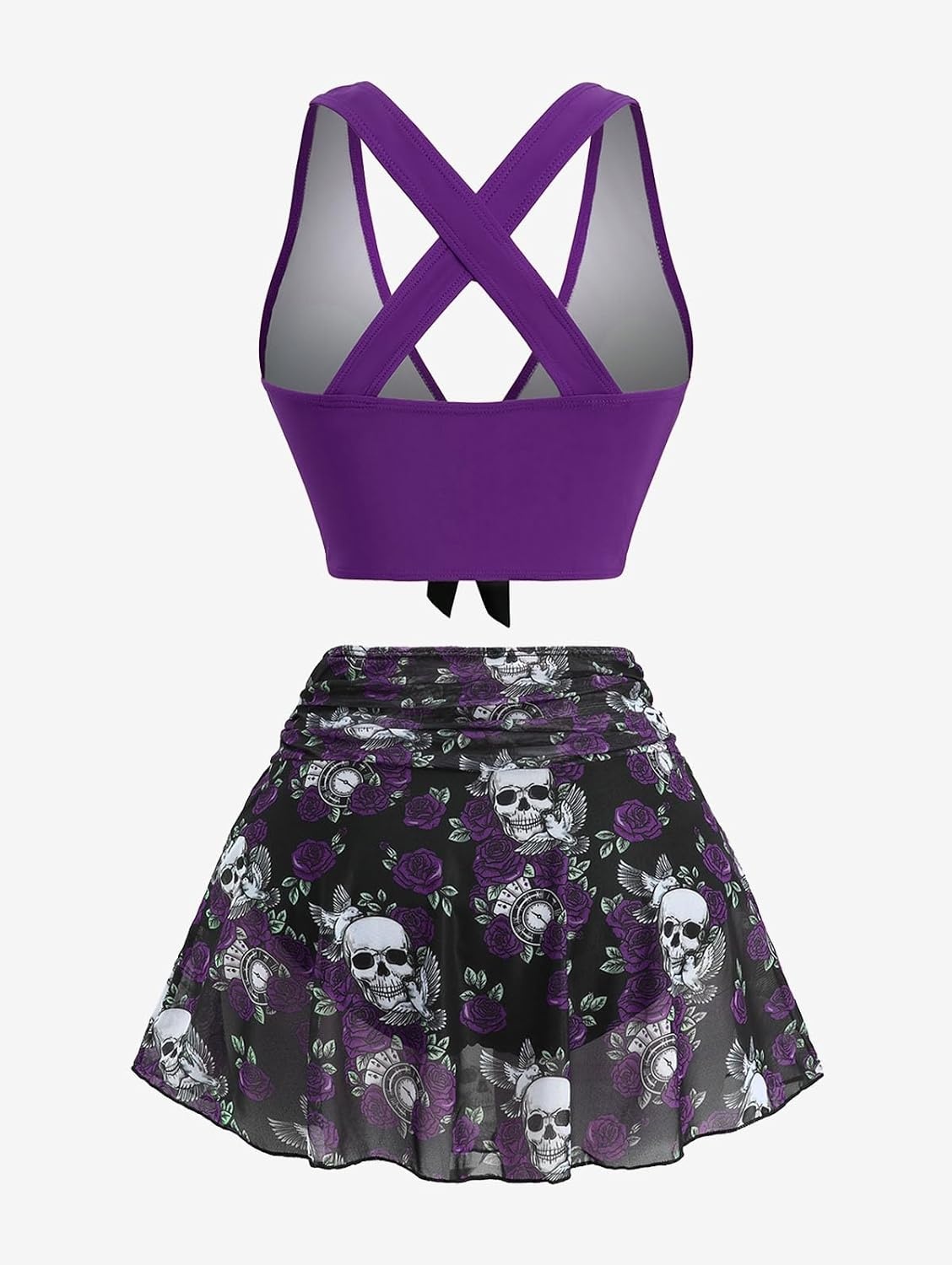 image:imageROSE GAL Women Plus Size Gothic High Waisted Bikini Two Piece Swimsuit with Skirt Tummy Control Bathing SuitDeep Purple
