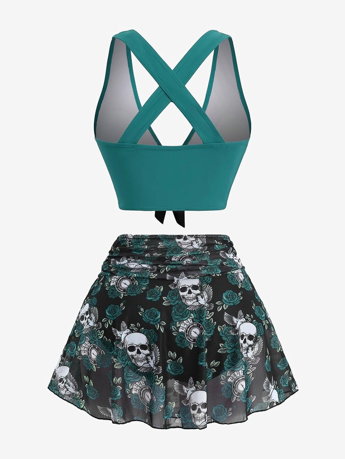 image:imageROSE GAL Women Plus Size Gothic High Waisted Bikini Two Piece Swimsuit with Skirt Tummy Control Bathing SuitPeacock Green