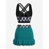 ROSE GAL Plus Size Gothic Skulls 2 Piece Swimsuits for Women Two Piece Tankini Set(Green_1)