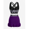 ROSE GAL Plus Size Gothic Skulls 2 Piece Swimsuits for Women Two Piece Tankini Set(Purple_1)