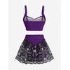 ROSE GAL Plus Size Skulls Gothic 2 Piece Swimsuits for Women Goth Two Piece Tankini Set Cross Twist Padded Bathing Suits(Purple_1)