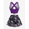 ROSE GAL Women Plus Size Gothic High Waisted Bikini Two Piece Swimsuit with Skirt Tummy Control Bathing Suit(Deep Purple)