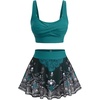 ROSE GAL Plus Size Skulls Gothic 2 Piece Swimsuits for Women Goth Two Piece Tankini Set Cross Twist Padded Bathing Suits(Green_1)