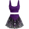 ROSE GAL Plus Size Skulls Gothic 2 Piece Swimsuits for Women Goth Two Piece Tankini Set Cross Twist Padded Bathing Suits(Purple_1)