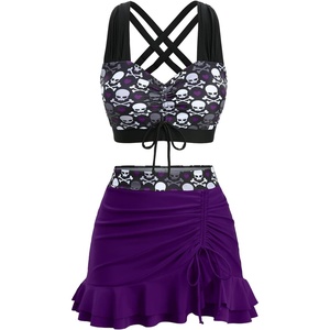 ROSE GAL Plus Size Gothic Skulls 2 Piece Swimsuits for Women Two Piece Tankini Set(Purple_1)