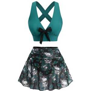 ROSE GAL Women Plus Size Gothic High Waisted Bikini Two Piece Swimsuit with Skirt Tummy Control Bathing Suit(Peacock Green)