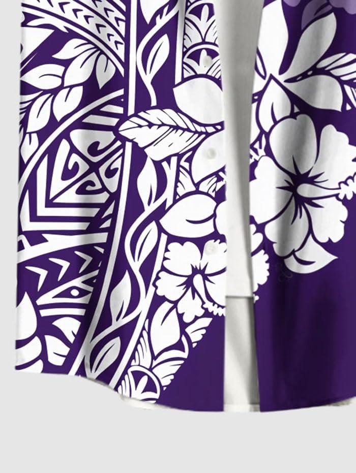 image:imageROSE GAL Matchable Couples Hawaiian Men Shirt and Women Cold Shoulder Crisscorss Short Sleeves Midi DressMenPurple