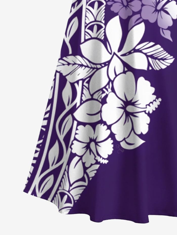 image:imageROSE GAL Matchable Couples Hawaiian Men Shirt and Women Cold Shoulder Crisscorss Short Sleeves Midi DressWomenPurple