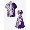 ROSE GAL Matchable Couples Hawaiian Men Shirt and Women Cold Shoulder Crisscorss Short Sleeves Midi Dress(Women/Purple)