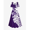 ROSE GAL Matchable Couples Hawaiian Men Shirt and Women Cold Shoulder Crisscorss Short Sleeves Midi Dress(Women/Purple)