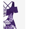 ROSE GAL Matchable Couples Hawaiian Men Shirt and Women Cold Shoulder Crisscorss Short Sleeves Midi Dress(Women/Purple)