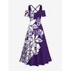 ROSE GAL Matchable Couples Hawaiian Men Shirt and Women Cold Shoulder Crisscorss Short Sleeves Midi Dress(Women/Purple)