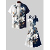 ROSE GAL Matchable Couples Hawaiian Men Shirt and Women Cold Shoulder Crisscorss Short Sleeves Midi Dress(Women/White)